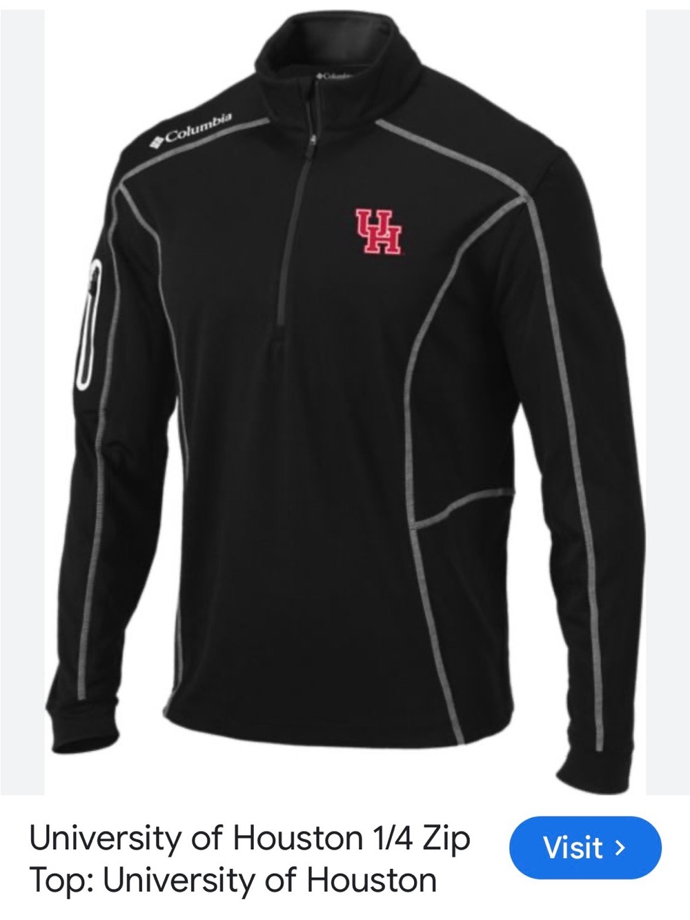 University of Houston Columbia 1/4 Zip Long Sleeve Top in size Large
